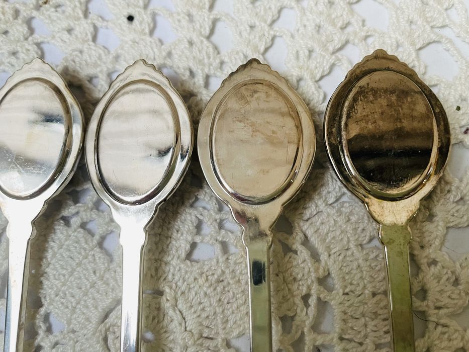 Красиви посребрени лъжички с порцелан от Англия