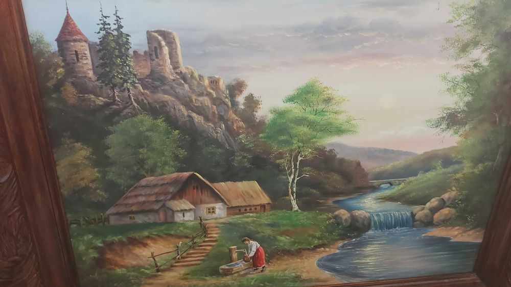 Tablou in ulei pe panza 80×63,Femeia la fantana