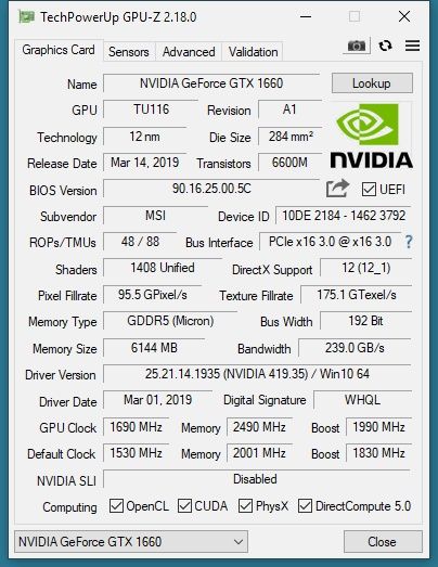 GTX 1660 Super 6gb Ventus
