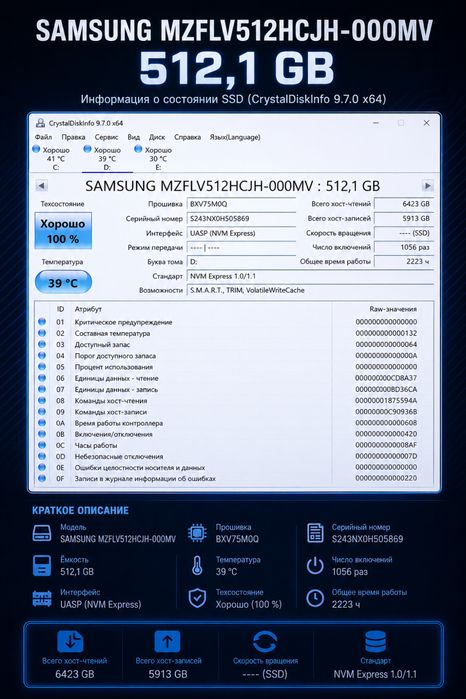 SAMSUNG 512gb ssd NVMEв отличном состоянии