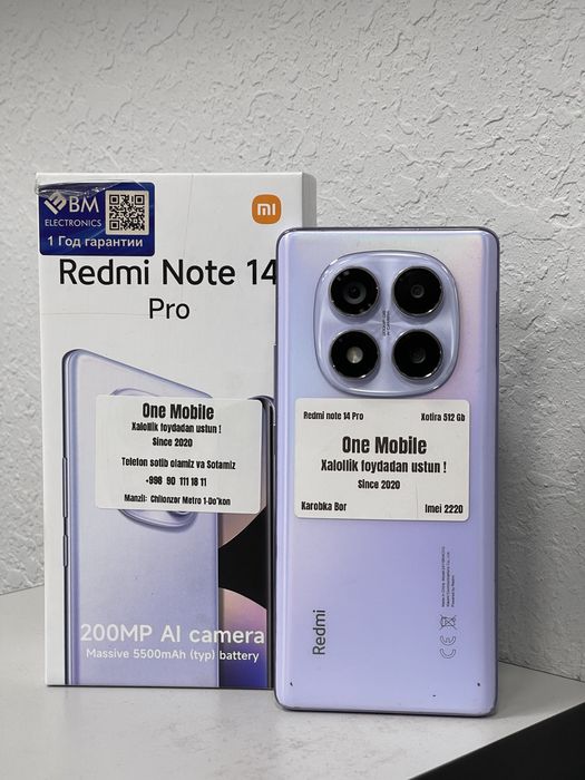 Redmi not 14 pro 512 xotira 12 aperatifka