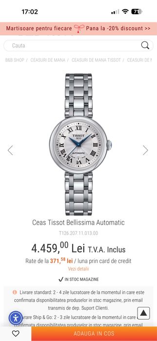 Ceas tissot Bellisima automatic nou- cu folie
