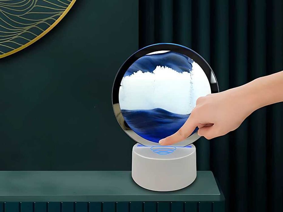 3D Пясъчна лампа с динамично движещ се пясък, декоративна, червен цвят