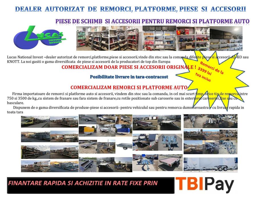 Piese si accesorii noi pentru Remorci si platforme auto