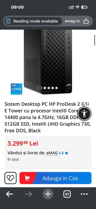 Vand unitate hp prodesck 2 twr g1i sigilata i5 14400 16gb ddr5 512gb
