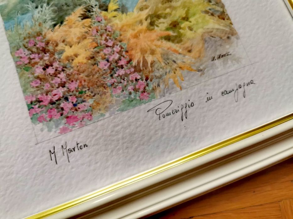 Антикварна картина с дървена рамка стъкло паспарту жена с шапка