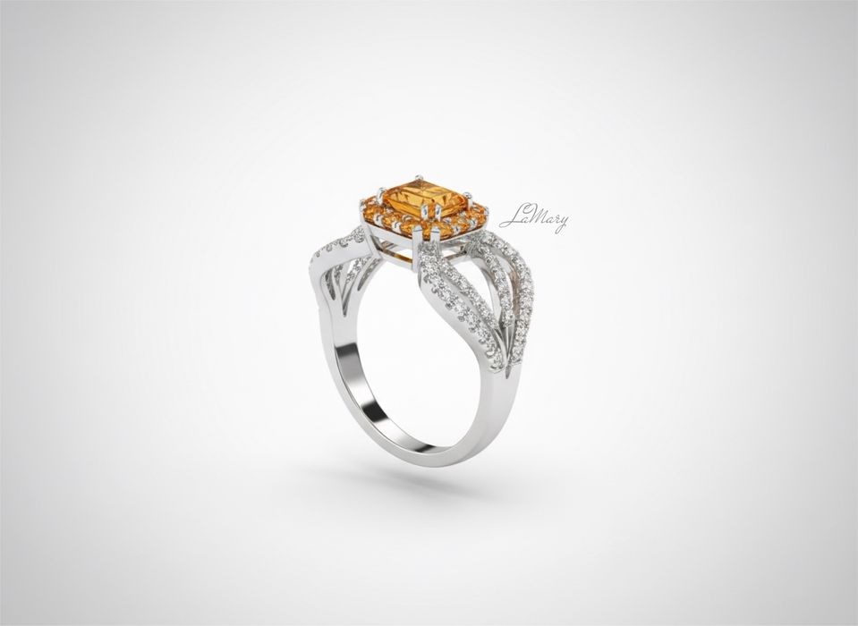 золотое кольцо с бриллиантами и натуральными камнями – Цитрин