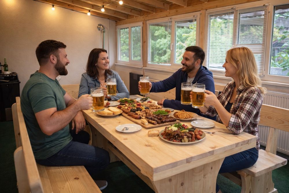 Продавам масивна баварска маса с пейки от бял бор.