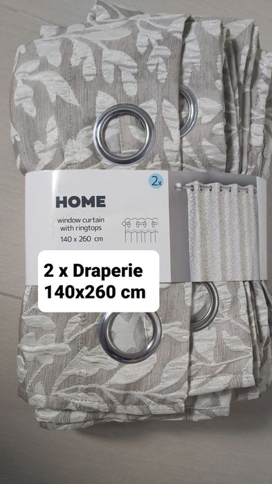 Set 2 x Draperii bej crem 140x260cm material fin mat cu accente lucios