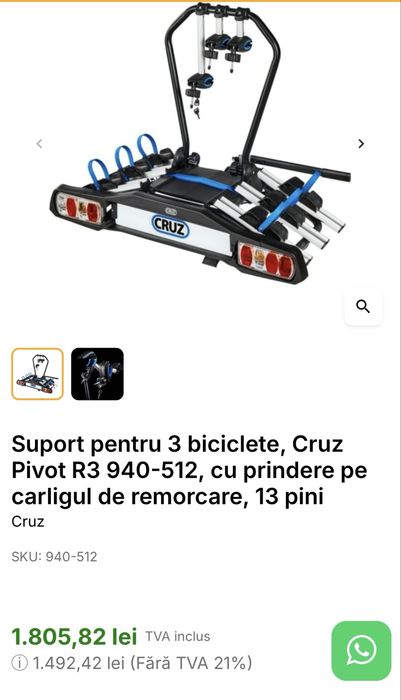 Suport pentru 3 biciclete Cruz pivot r3 940-512