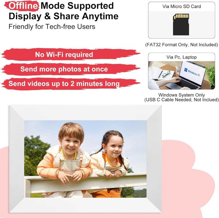 Frameo Бяла 10,1-инчова смарт WiFi цифрова фоторамка, цифрова фоторамка Wi-Fi с 32GB памет и SD слот
