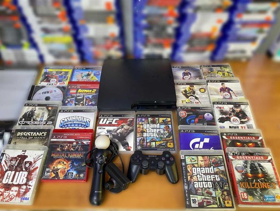 PS3 Slim Прошитая Контроллеры Диски (Gta 5 Fifa и др)