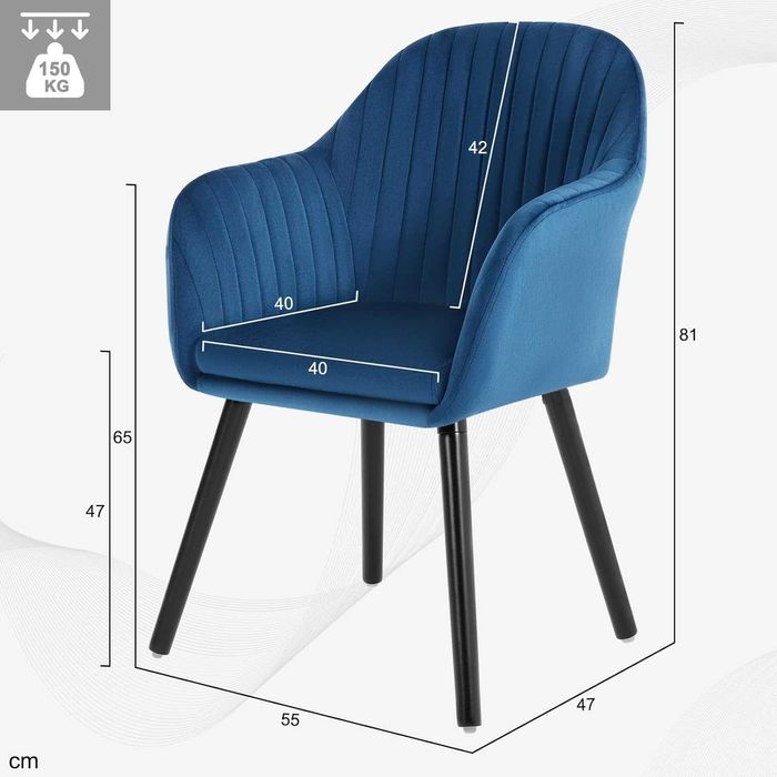 Трапезен тапициран стол дизайнерски WOLTU 2 броя комплект син цвят