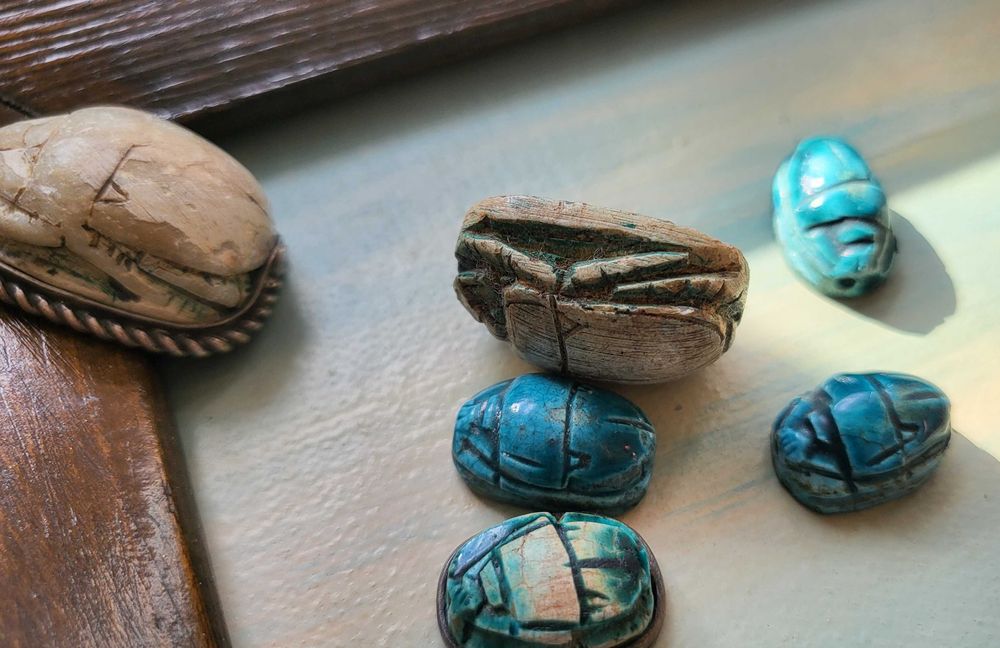 Скарабей,египетски старинен,стар,тюркоаз,Египет