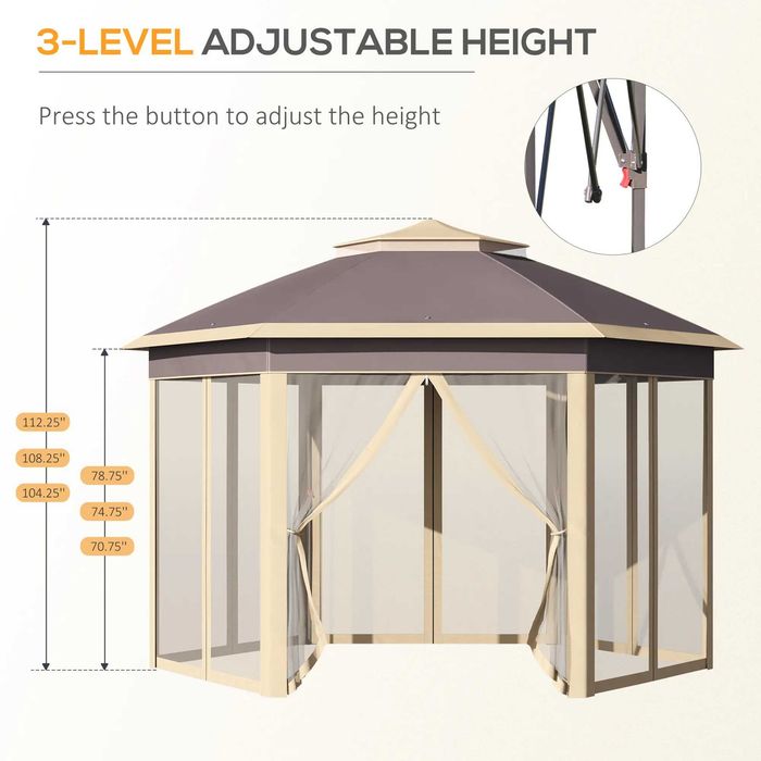 Foisor gradina, pliabil, cu plasa anti insecte, 4x3.4m, Bej , Outsunny , x2 buc disponibile