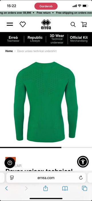 Термо кофта зеленая errea L/XL