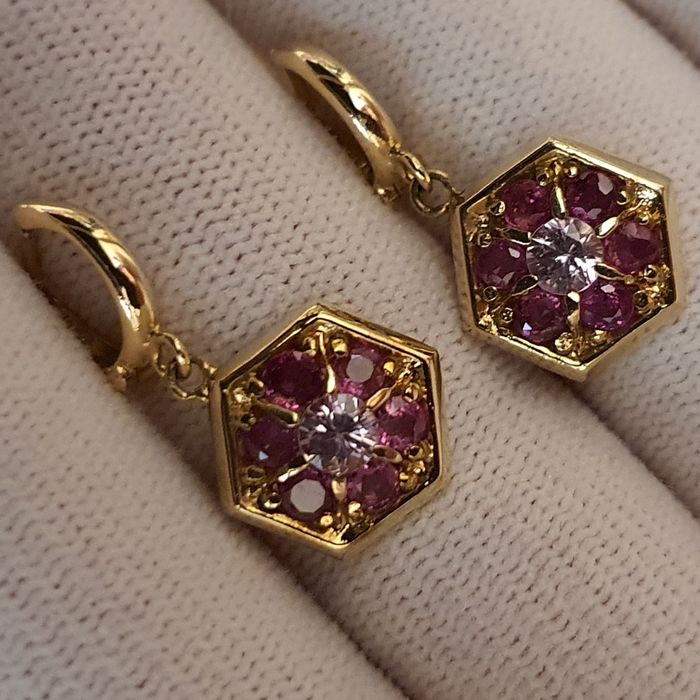 cercei unicat aur 14k cu safire si rubine naturale