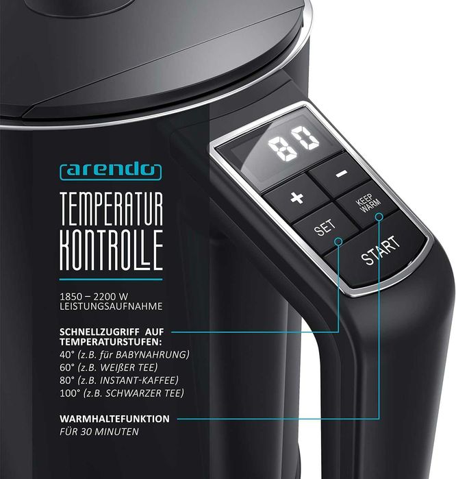 Fierbător apă Arendo Elegant inox, reglaj temperatură, 1.5L 2200W, NOU