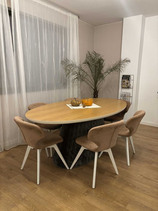 Masă dining ovală + 6 scaune tapițate | Set complet