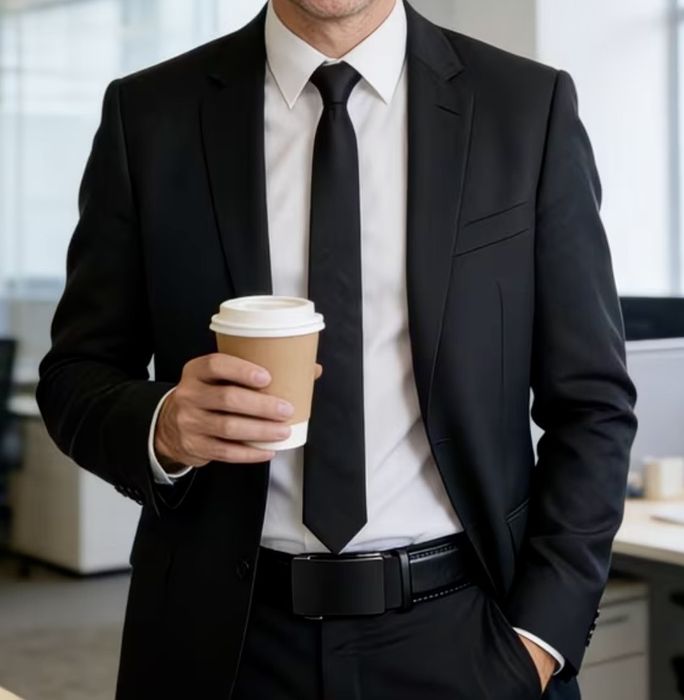 Мъжки официален колан с модерна изчистена визия•Тъмна автоматична катарамата!