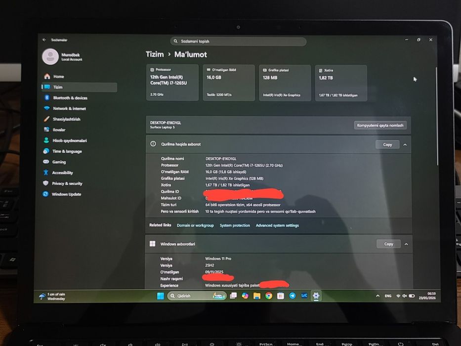 Microsoft surface laptop 5 i7 1265U 16GB/2TB sensor ekran