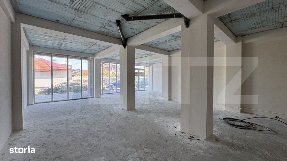 Spatiu comercial parter bloc nou, 109 mp open space, vitrina, terasa,