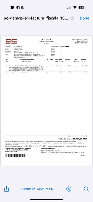 Dell XPS 17 9720 i9 4K Touch | 32GB Ram | RTX3060 6GB | Baterie noua