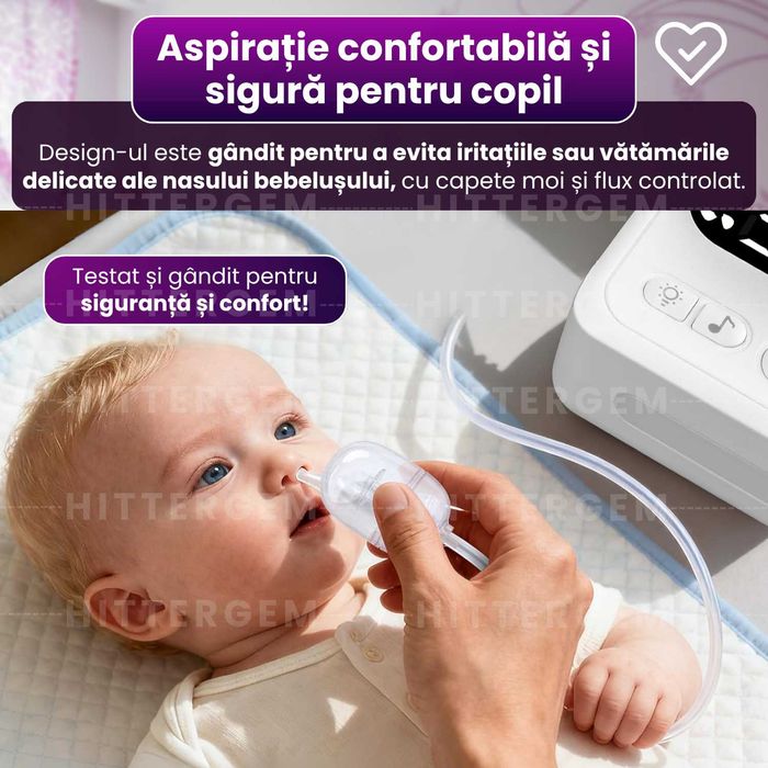 Aspirator nazal silentios, rezervor mare, 9 trepte, melodii calme