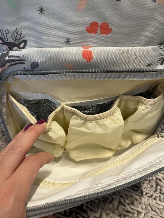 Раница NUBI BEIKOU за бебешки принадлежности, USB вход, еленчета/сива