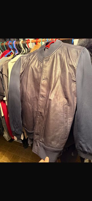 Geacă piele naturală cu textil