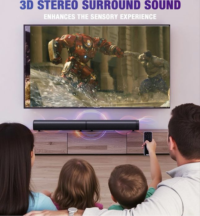 Саундбар 2-в-1 100Вт, 6 динов, 3D-звук, Bluetooth 5.3, 5 входов, RGB