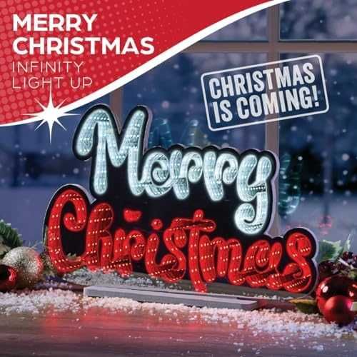 Нова Коледна Светеща Табела Merry Christmas Infinity Дизайн Декорация