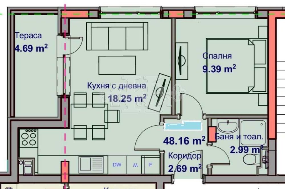 Продава се Двустаен апартамент в Варна, Възраждане 1 - 57 кв.м за 1000 €/кв.м - Снимка #1
