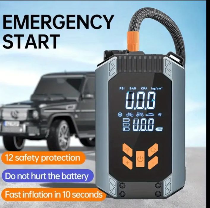 Портативный компрессор насос для авто и powerbank и фонарь аварийный