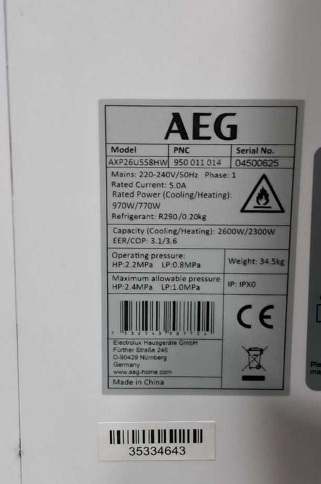 Aer conditionat portabil AEG AXP26U558HW 9000 BTU, cald/rece, proba functionare