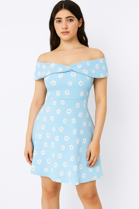 Платье женское, голубое с ромашками