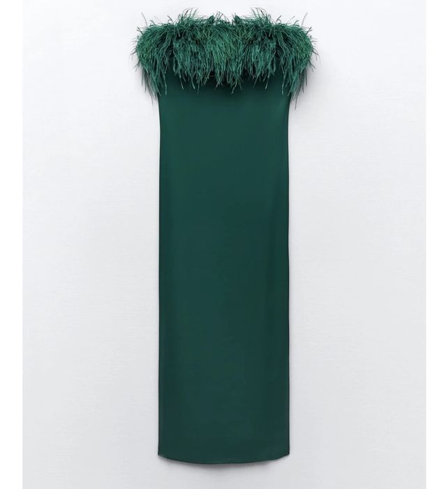 Rochie satinata cu pene Zara limited edition