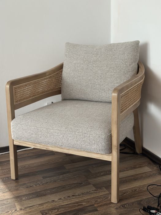 Fotoliu din lemn masiv cu ratan natural  design scandinav