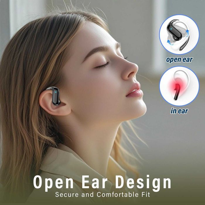 Безжични Bluetooth 5.4 слушалки с отворени уши и кукички за уши, 32H HiFi стерео слушалки
