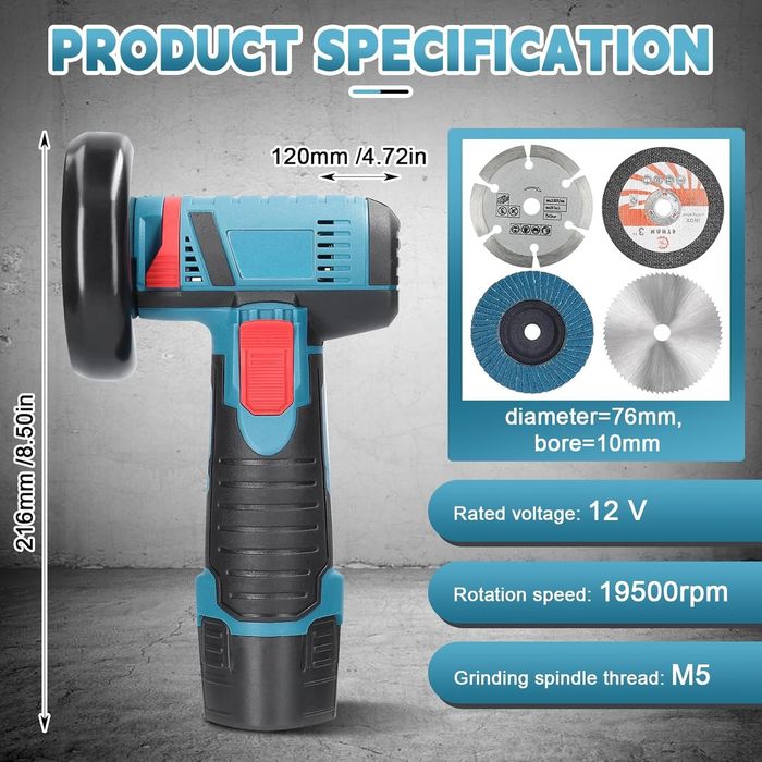 Мини Акумулаторен Ъглошлайф (Ръчна Шлайфмашина) с две батерии и кутия