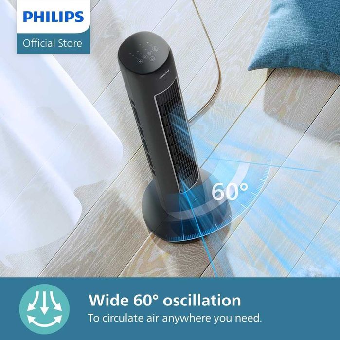 Вентилатор Philips CX5535, 3 скорости, дифузер на аромати, 40W, черен