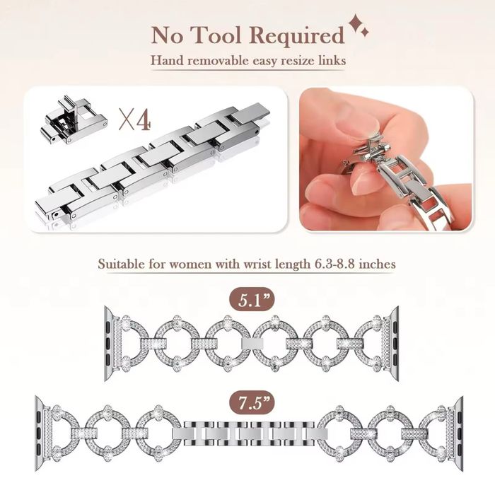 Стоманена каишка с кристали за Apple Watch ULTRA/SE/11/10/8/7/6/5/4