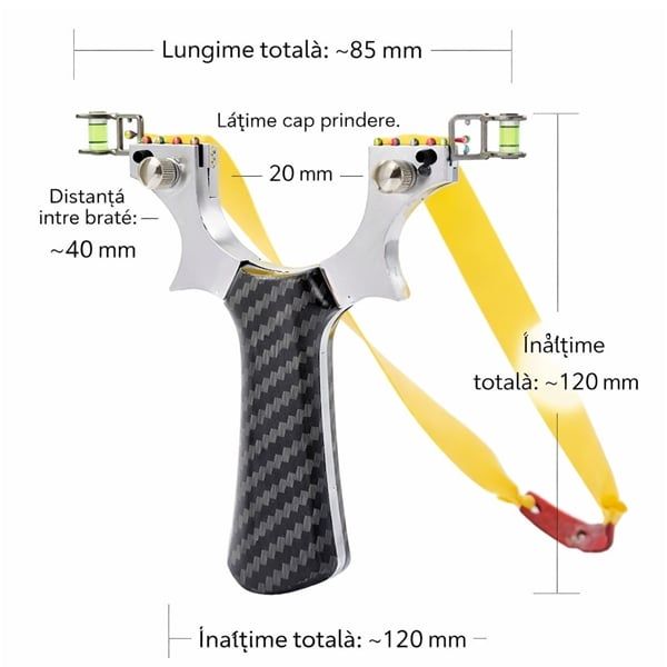 Praștie profesională din aluminiu, prindere rapidă, 12 cm