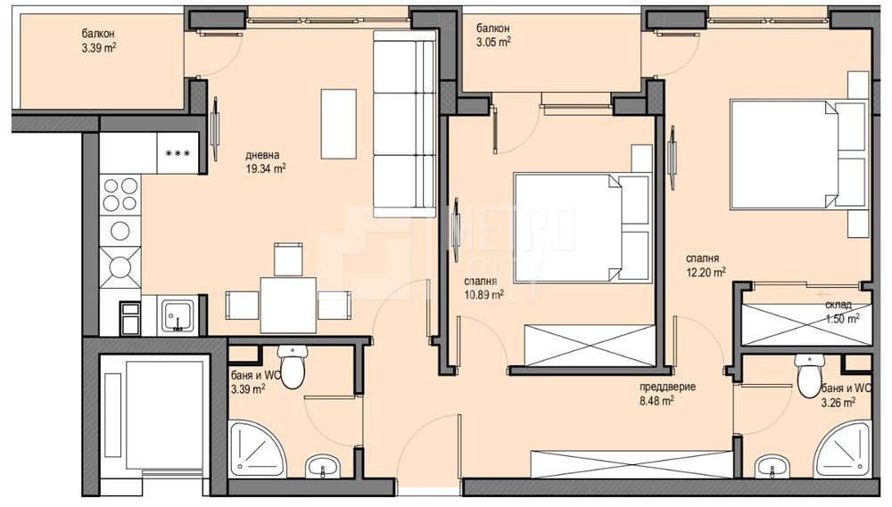 Продава се Тристаен апартамент в София, Красна поляна 2 - 88 кв.м за 1545 €/кв.м - Снимка #2
