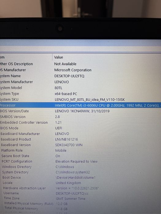 Laptop Lenovo i3 - 6th gen