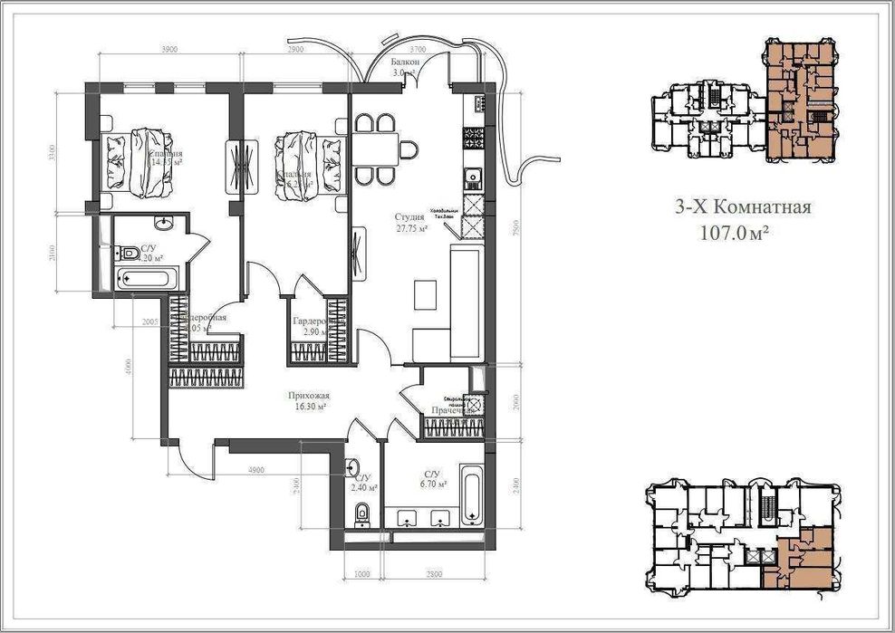 (Добрый) Skyline, 104,68 м², 3/11/14, с грамотной планировкой