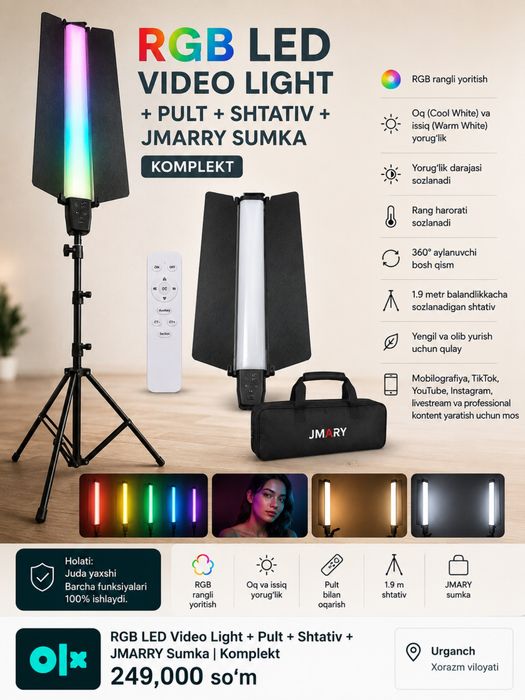 RGB LED Video Light + Pult + Shtativ + JMARY Sumka | Komplekt