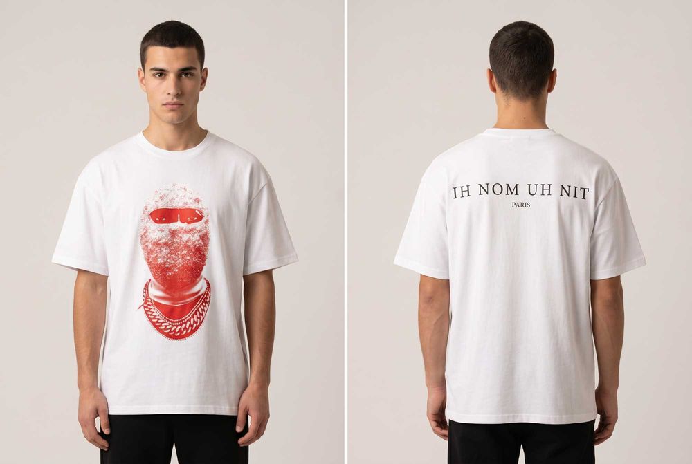 IH NOM UH NIT мъжка тениска „Mask" — черна, овърсайз, red mask принт