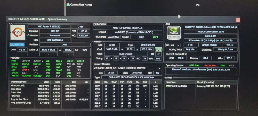 Amd Ryzen 7 5800x3d + Asus Tuf B550 Gaming