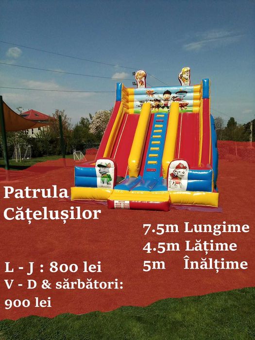 Tobogane gonflabile ° Animatori ° Vată pe băț°  Trambulină ° Magician Topogane gonflabile